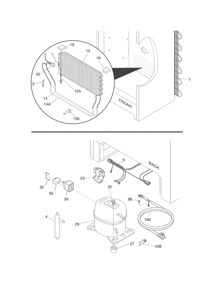 System Diagram and Parts List for FRU17B2JW23  Frigidaire Refrigerator