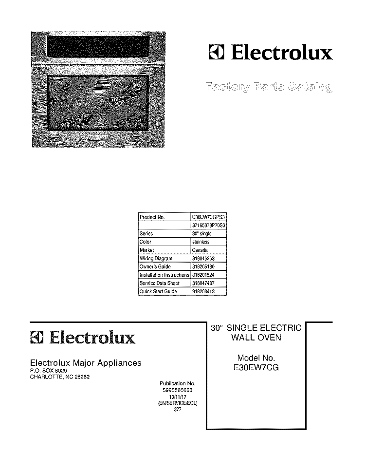 COVER Diagram and Parts List for E30EW7CGPS3  Electrolux Wall Oven