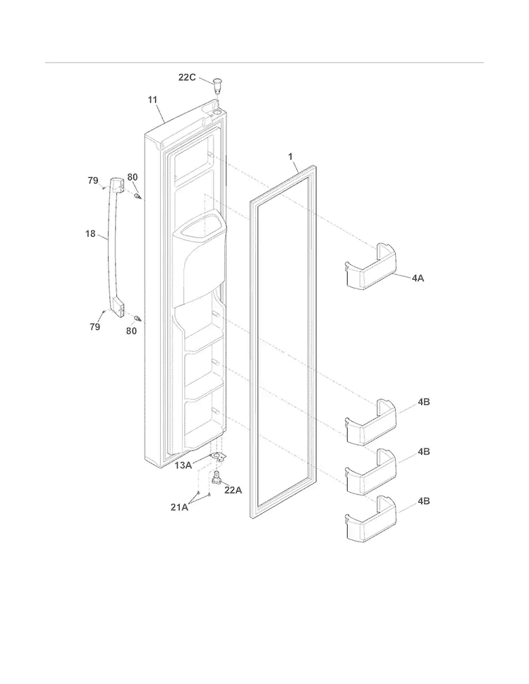 Freezer Door Diagram and Parts List for EI23CS35KB1  Electrolux Refrigerator