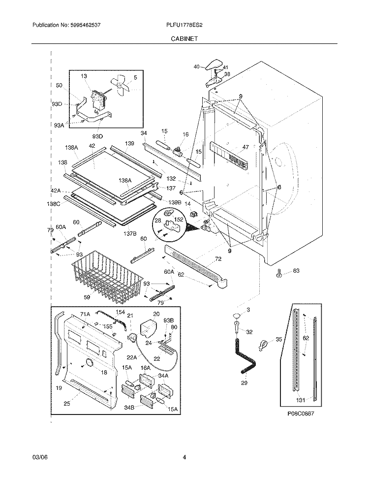 CABINET Diagram and Parts List for PLFU1778ES2  Frigidaire Freezer