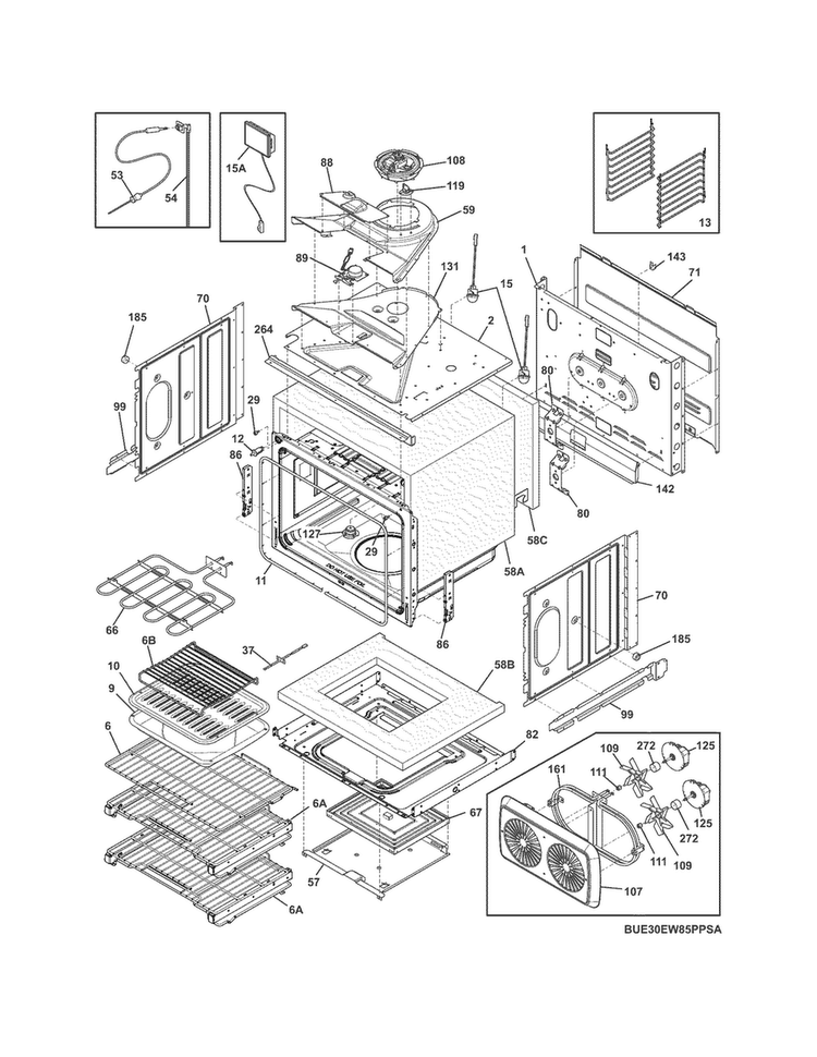 Upper Oven Diagram and Parts List for E30EW85PPSA  Electrolux Wall Oven