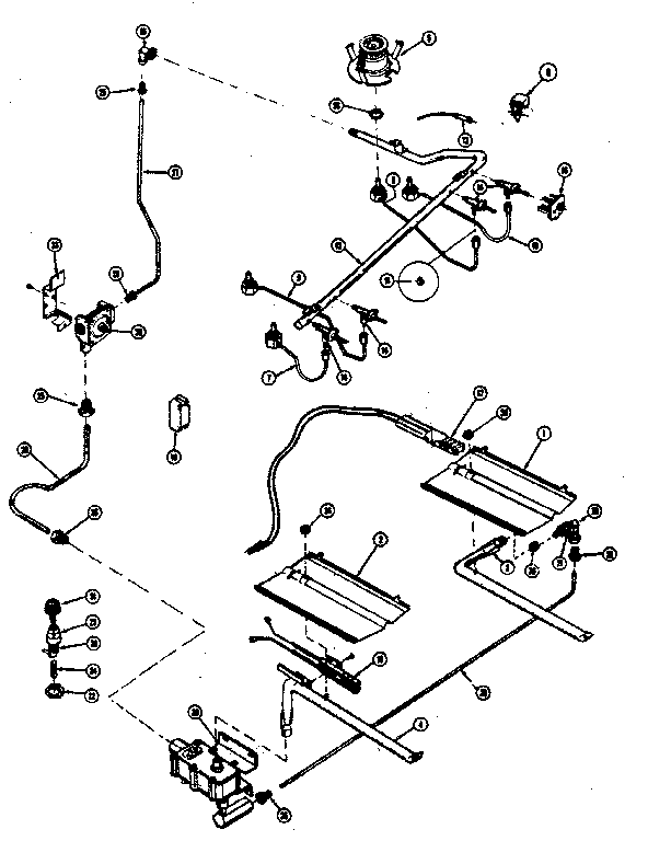 Burner Section Diagram and Parts List for 30-3988-01  Tappan Range