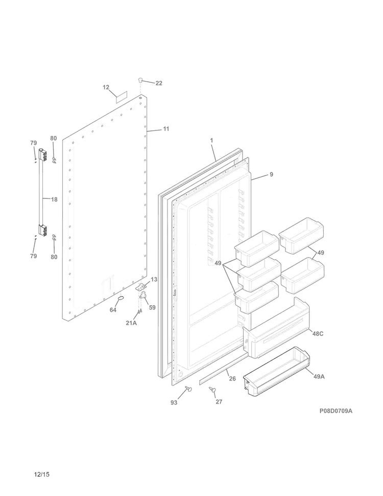 Door Diagram and Parts List for FGRU19F6QFA  Frigidaire Refrigerator