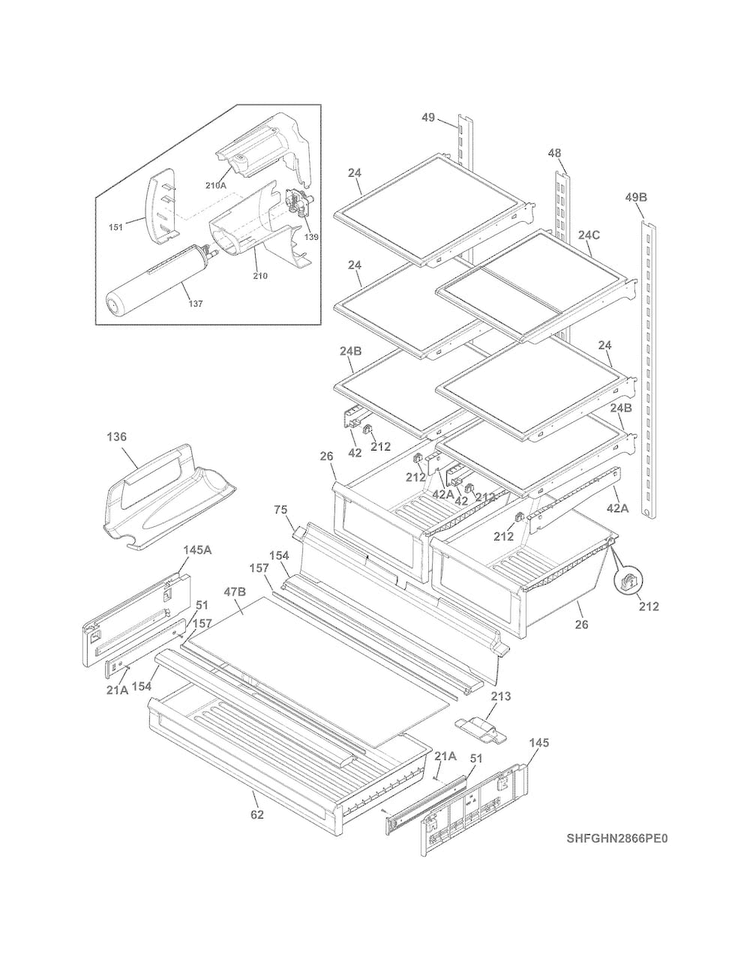 Shelves Diagram and Parts List for FGHN2866PE1  Frigidaire Refrigerator