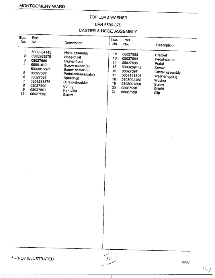 Caster And Hose Assembly Page 2 Diagram and Parts List for 6506-87D  Frigidaire Washer