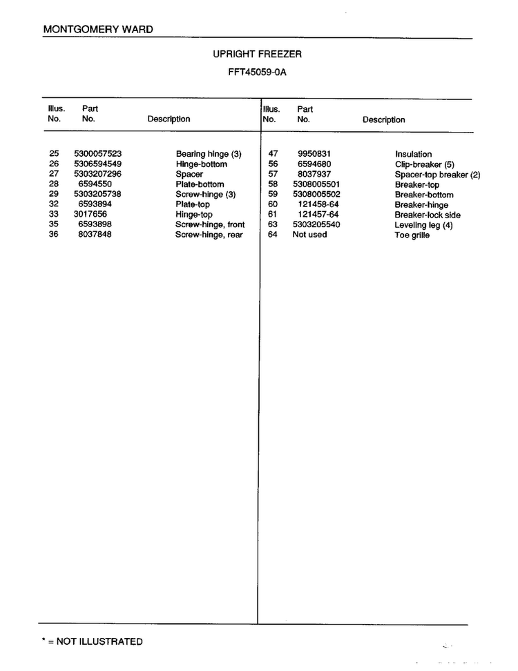 Upright Freezer Page 4 Diagram and Parts List for 45059A  Frigidaire Freezer