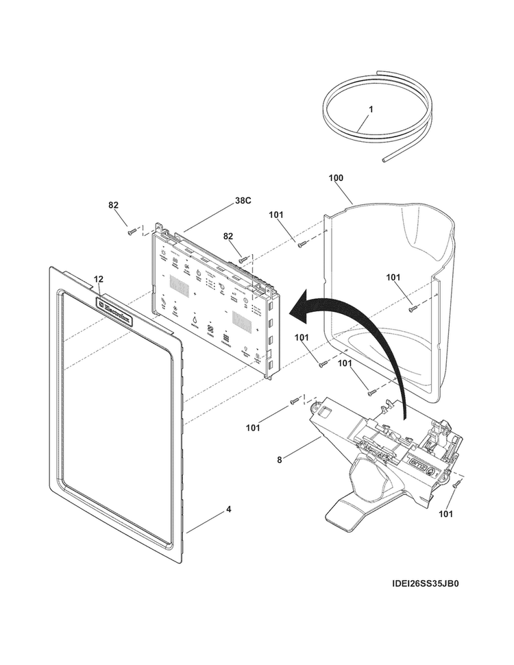 Ice & Water Dispenser Diagram and Parts List for EI26SS30JS5  Electrolux Refrigerator