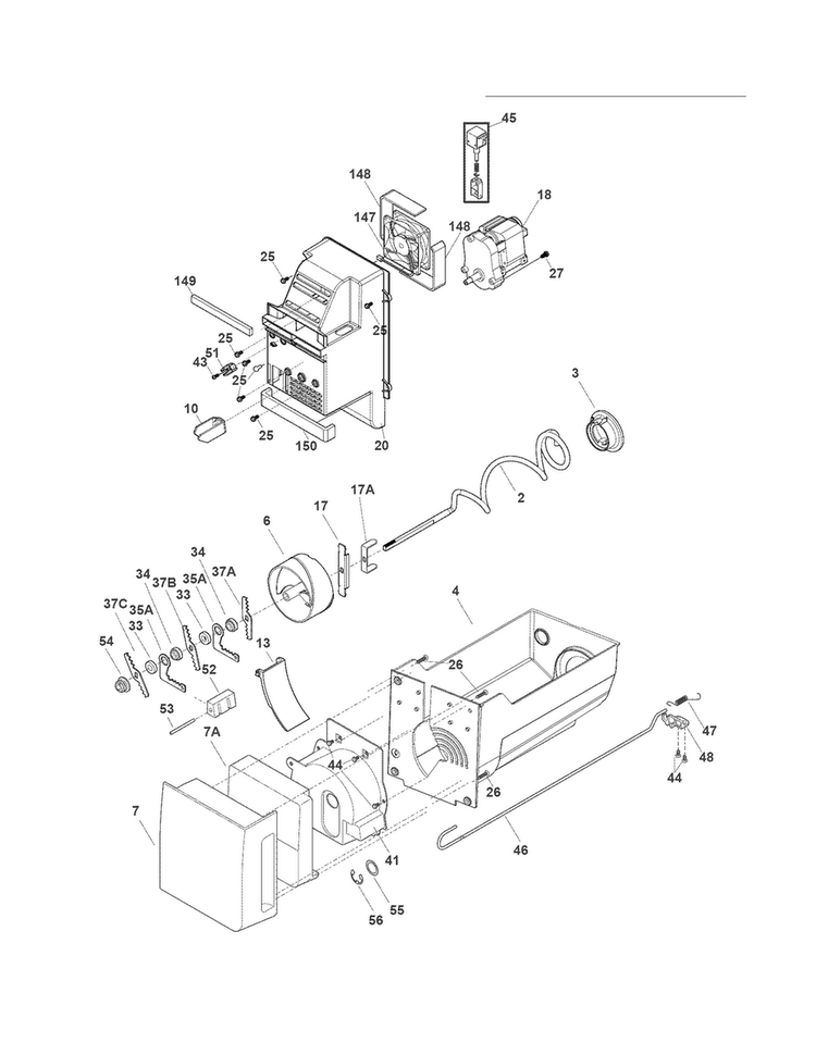Ice Container Diagram and Parts List for FPHF2399MF4  Frigidaire Refrigerator