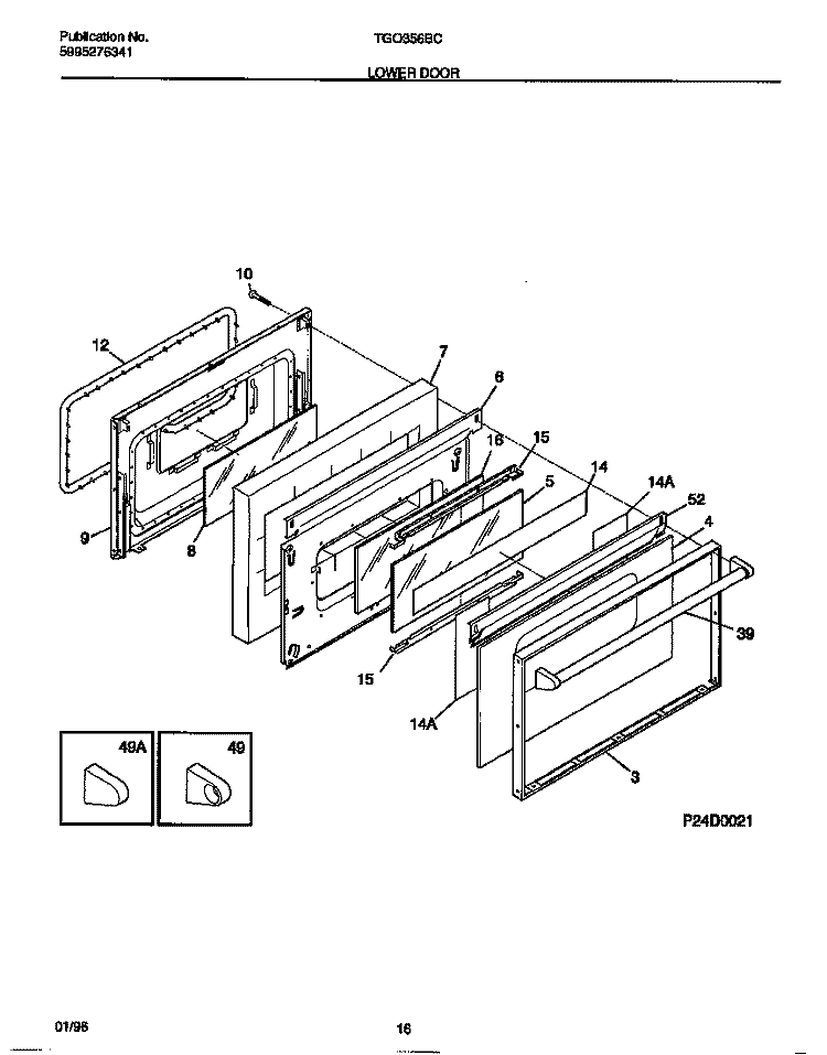 LOWER DOOR Diagram and Parts List for TGO356BCDB  Tappan Range