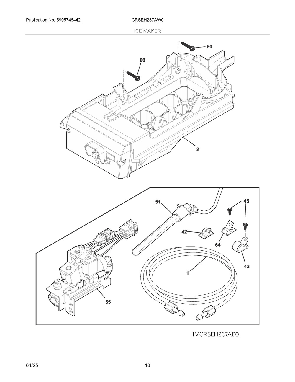 Ice Maker Diagram and Parts List for CRSEH237AW0  Frigidaire Refrigerator