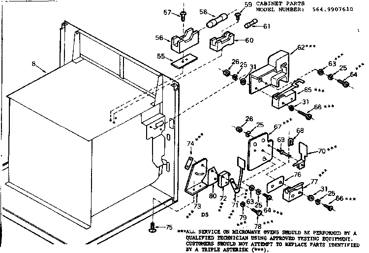 Cabinet Parts Diagram and Parts List for 5649907610  Kenmore Microwave