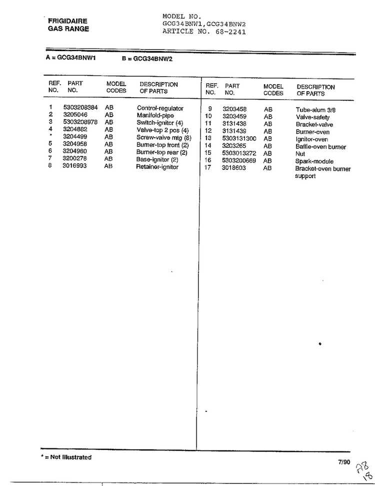 Frigidaire Gas Range Page 6 Diagram and Parts List for 2241  Frigidaire Range
