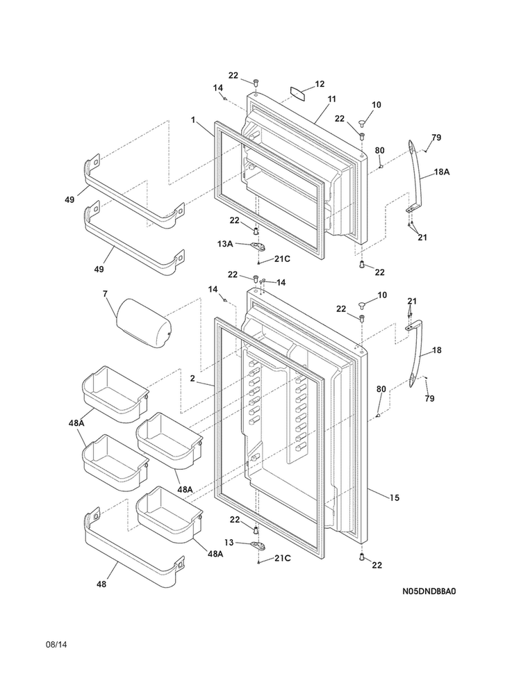 Doors Diagram and Parts List for LGHT2137LP9  Frigidaire Refrigerator