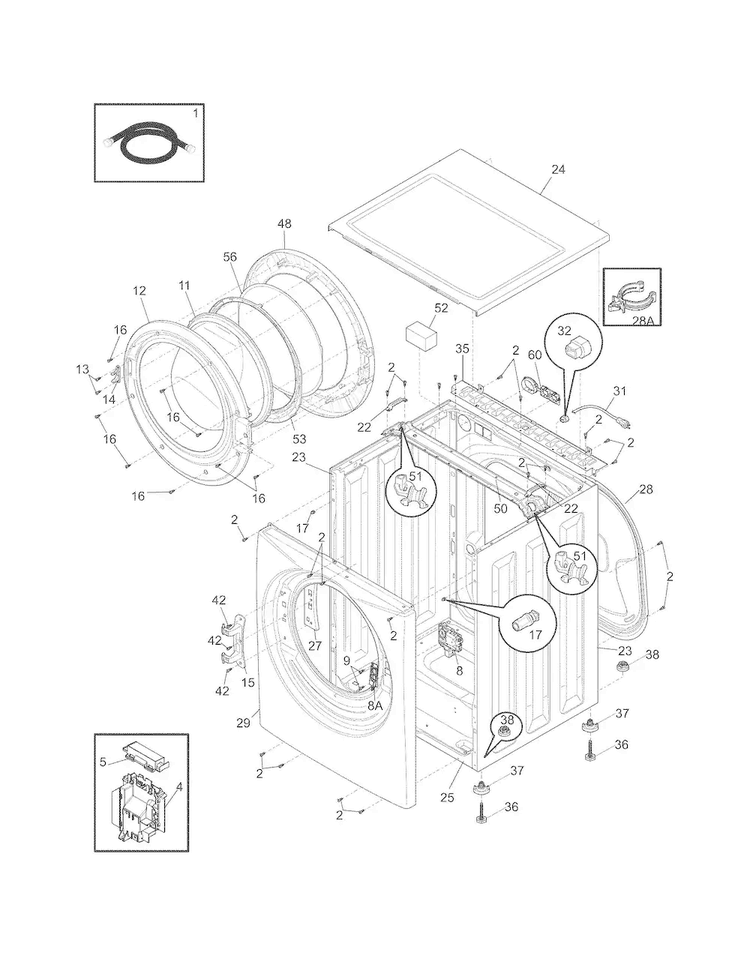 Cabinet/top Diagram and Parts List for FAFS4073NW0  Frigidaire Washer