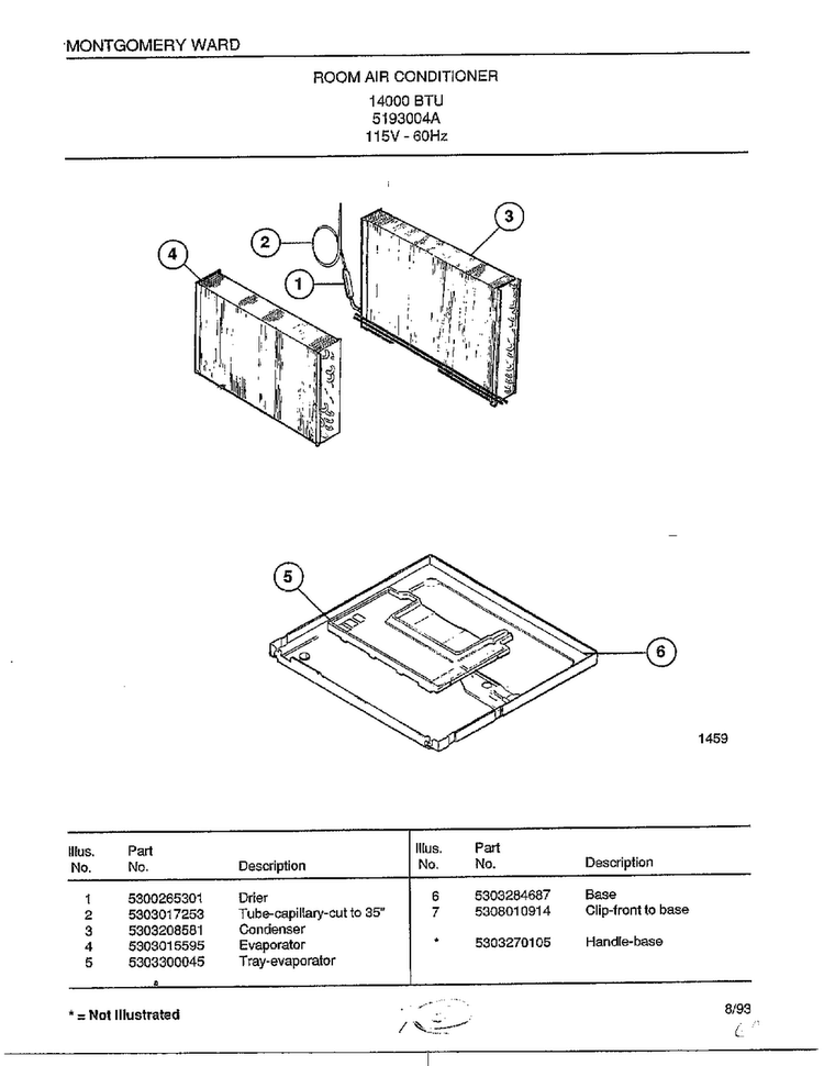Room Air Conditioner Page 5 Diagram and Parts List for 5193004A  Frigidaire Air Conditioner