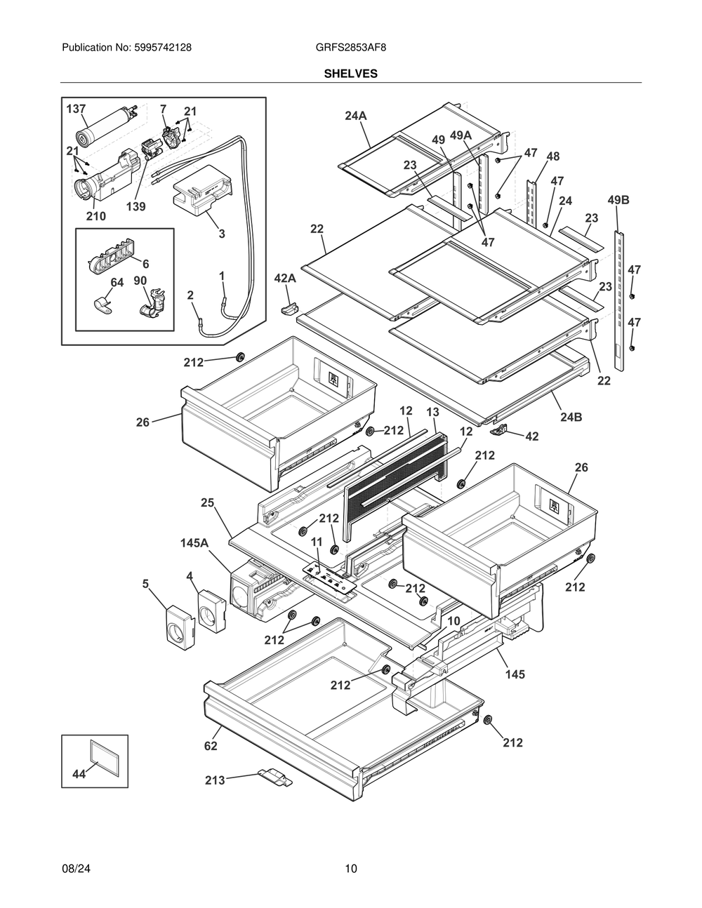 Shelves Diagram and Parts List for GRFS2853AF8  Frigidaire Freezer
