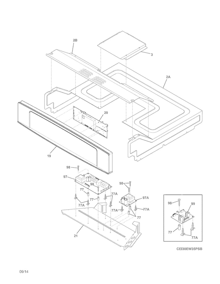 Control Panel Diagram and Parts List for EI30EW35PSB  Electrolux Wall Oven