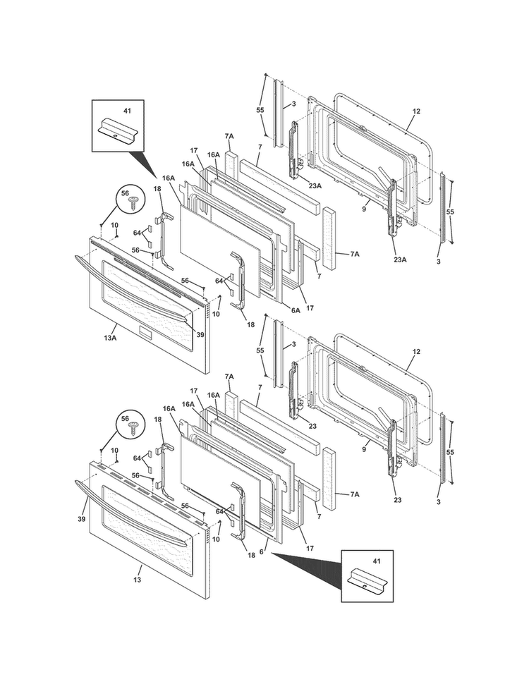 Doors Diagram and Parts List for CGEF308TNF2  Frigidaire Range