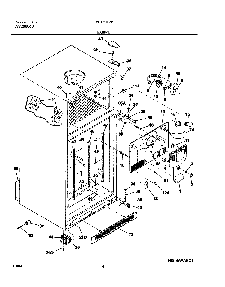 CABINET Diagram and Parts List for GS18HTZBQ6  Frigidaire Refrigerator
