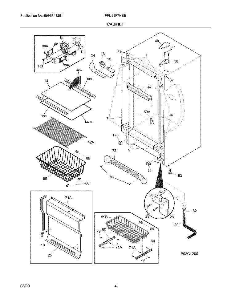 CABINET Diagram and Parts List for FFU14F7HBE  Frigidaire Freezer