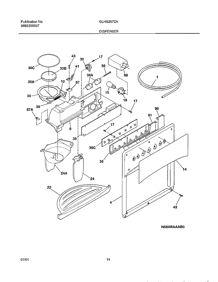 DISPENSER Diagram and Parts List for GLHS267ZAW0  Frigidaire Refrigerator