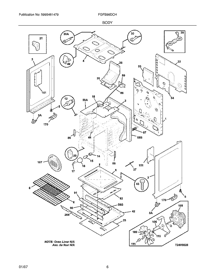BODY Diagram and Parts List for FGFB86DCH  Frigidaire Range