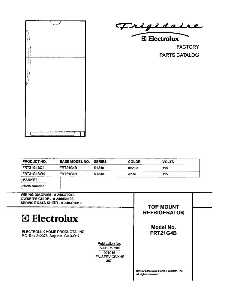 COVER Diagram and Parts List for FRT21G4BQ4  Frigidaire Refrigerator