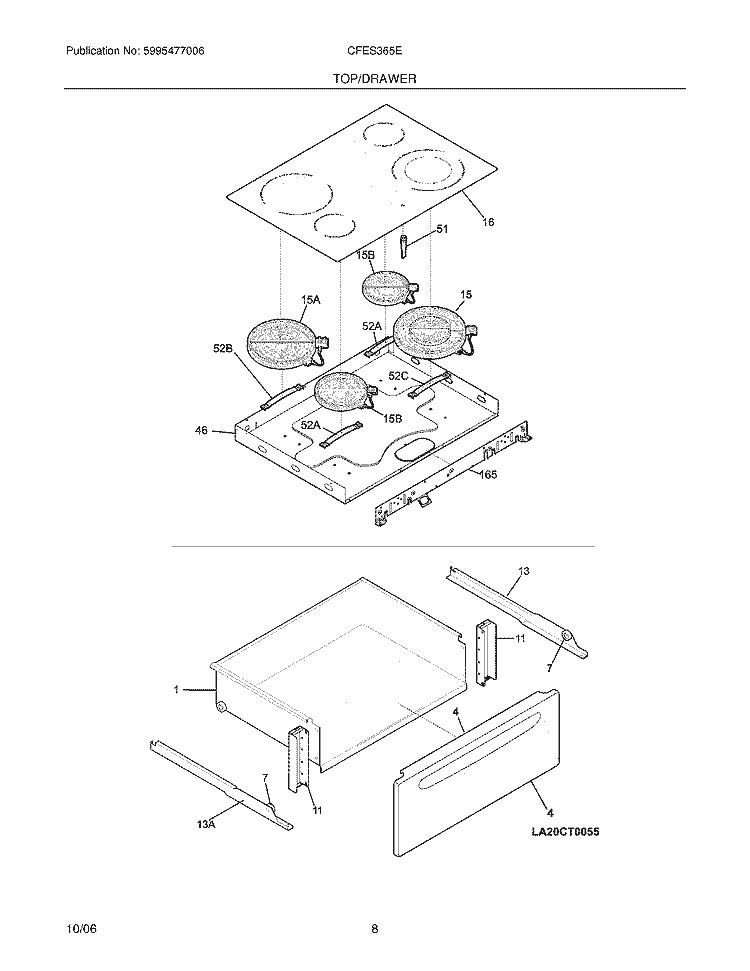 TOP / DRAWER Diagram and Parts List for CFES365ES3  Frigidaire Range