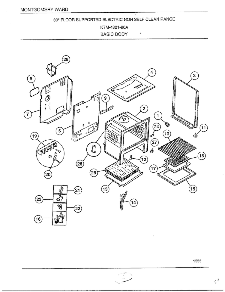 Basic Body Diagram and Parts List for 4821-80A  Frigidaire Range