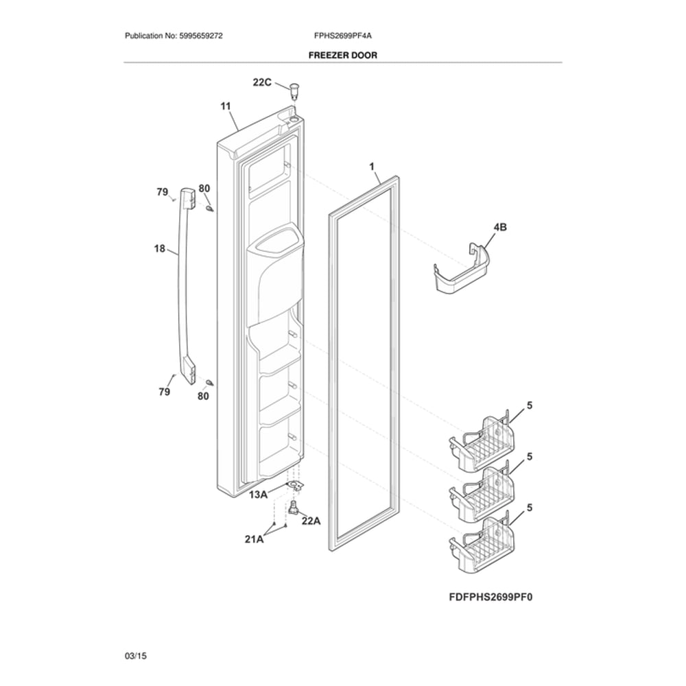 Freezer Door Diagram and Parts List for FPHS2699PF4A  Frigidaire Refrigerator