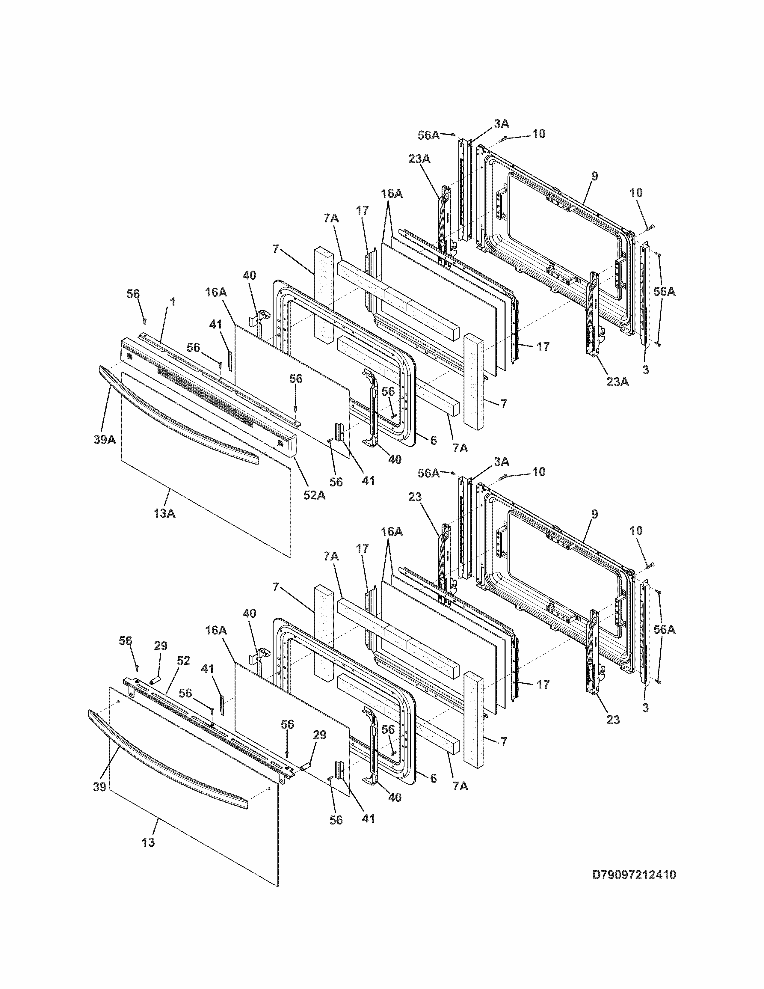 Doors Diagram and Parts List for 79097212411  Kenmore Range