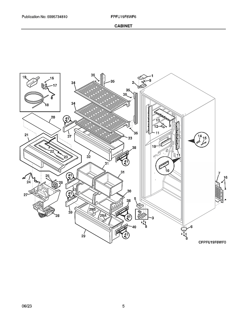 Cabinet Diagram and Parts List for FPFU19F8WF6  Frigidaire Freezer