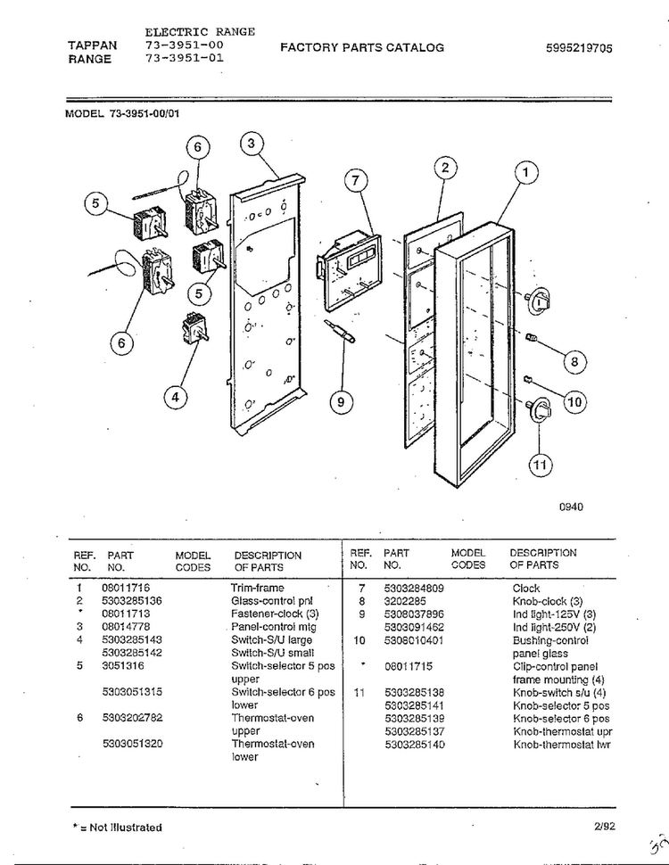 Electric Range Page 2 Diagram and Parts List for 73-3951-00  Tappan Range
