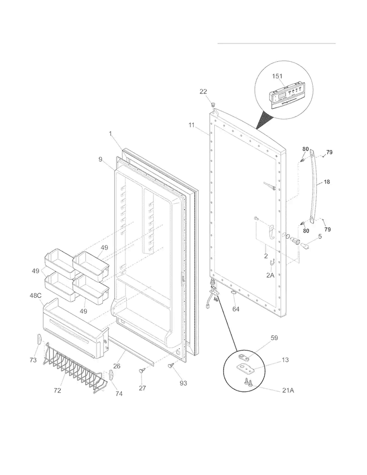 Door Diagram and Parts List for GLFH17F8HBL  Frigidaire Freezer