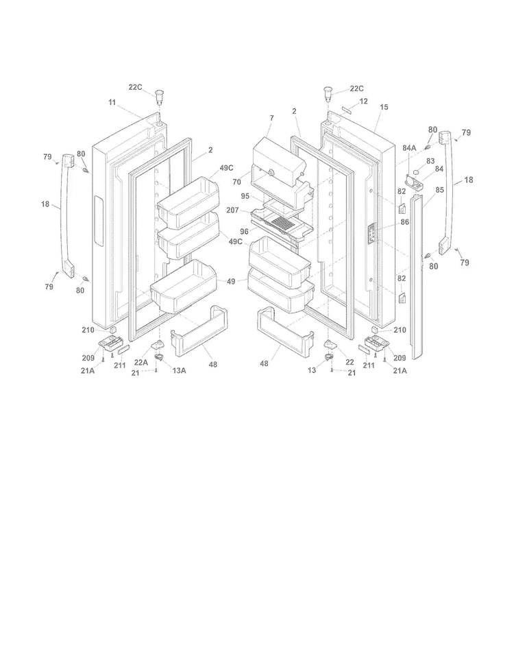 Fresh Food Doors Diagram and Parts List for E23BC68JPS9  Electrolux Refrigerator