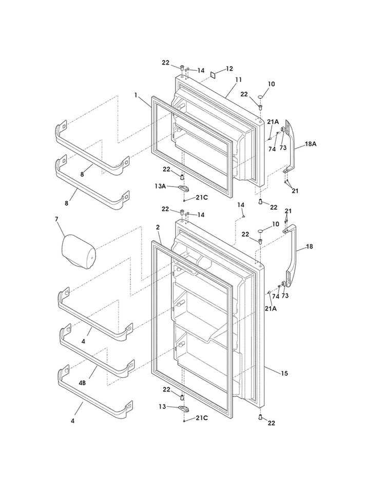 Doors Diagram and Parts List for 2536174701D  Kenmore Refrigerator