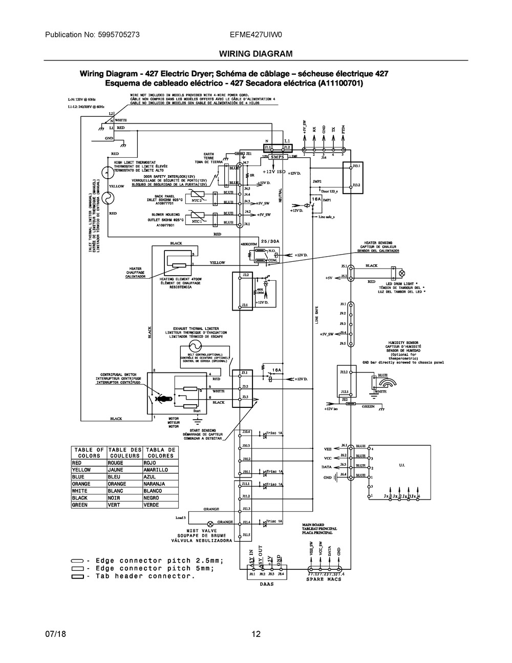 Wiring Diagram Diagram and Parts List for EFME427UIW0  Frigidaire Dryer