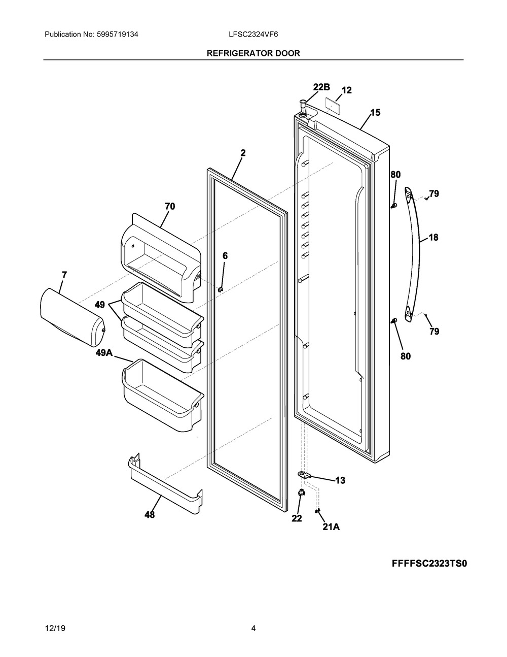 Refrigerator Door Diagram and Parts List for LFSC2324VF6  Frigidaire Refrigerator