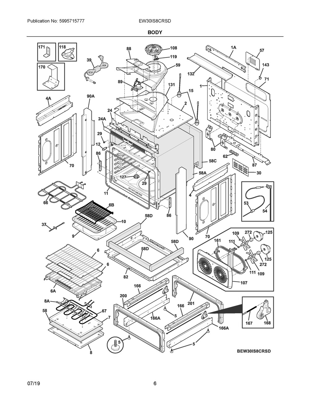 Body Diagram and Parts List for EW30IS8CRSD  Frigidaire Range