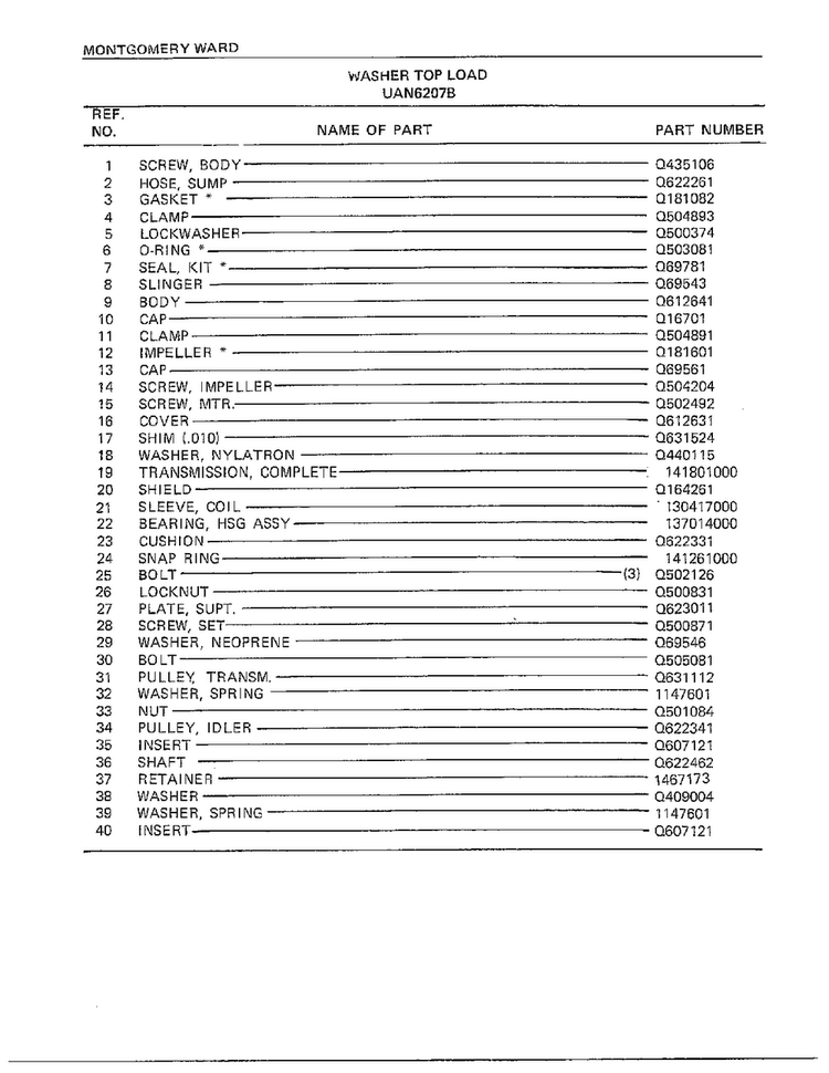 Washer Page 10 Diagram and Parts List for 6207B  Frigidaire Washer