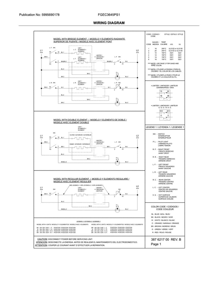 Wiring Diagram Diagram and Parts List for FGEC3645PS1  Frigidaire Cooktop