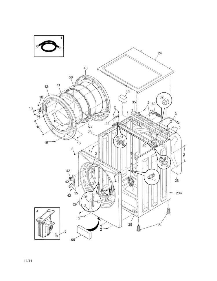 Cabinet/top Diagram and Parts List for 970L48022A0  Frigidaire Washer