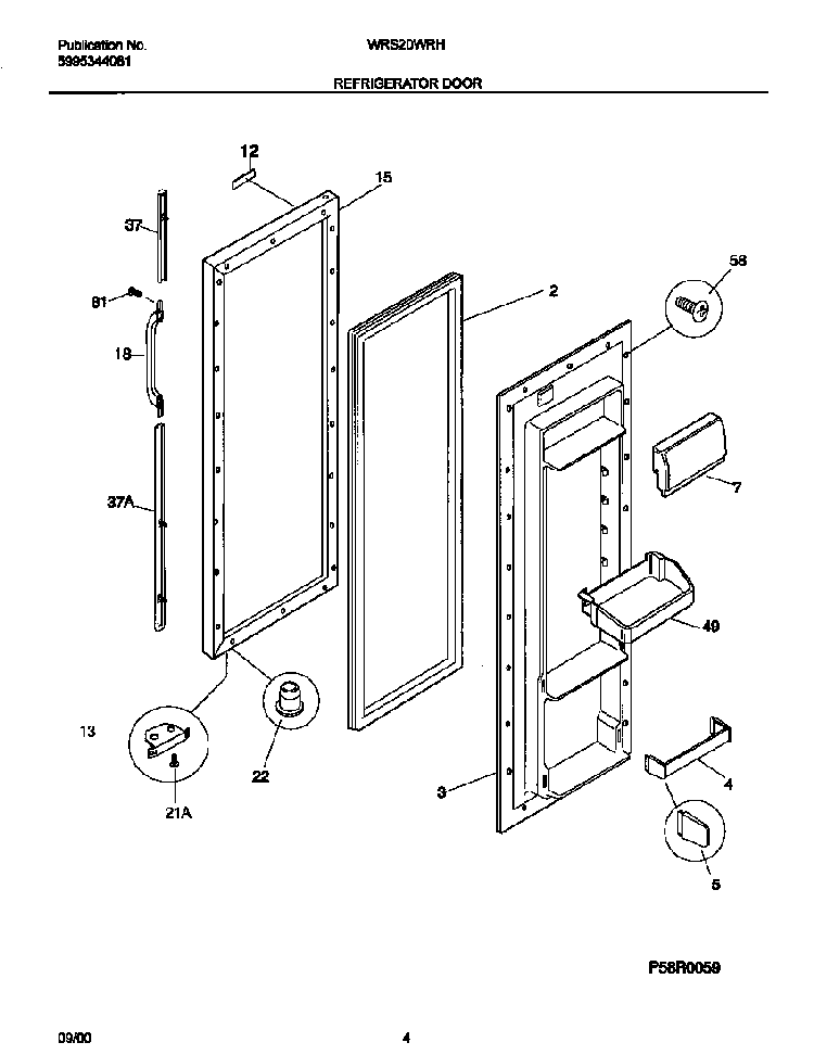 Refrigerator Door Diagram and Parts List for WRS20WRHW5  Westinghouse Refrigerator