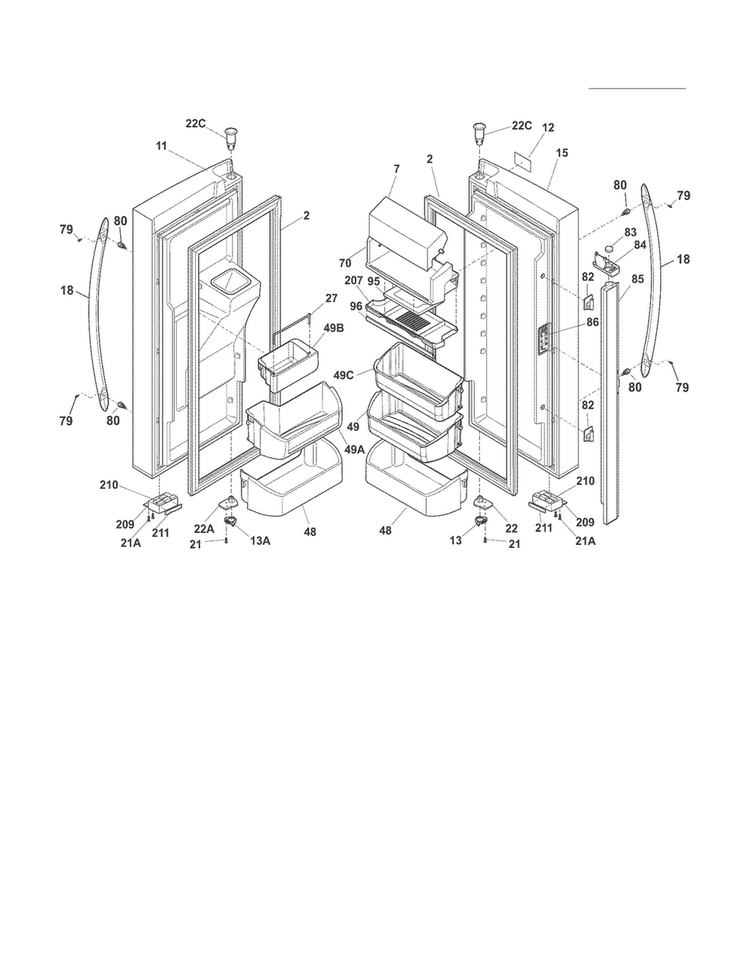 Fresh Food Door Diagram and Parts List for FGHF2369MF3  Frigidaire Refrigerator