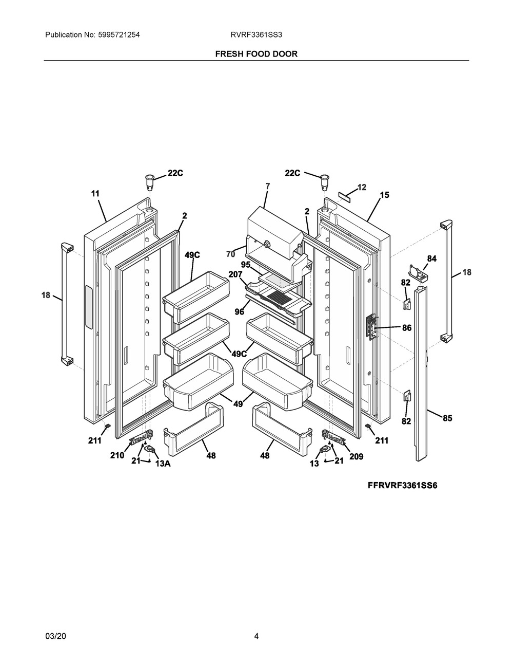 Fresh Food Door Diagram and Parts List for RVRF3361SS3  Frigidaire Refrigerator