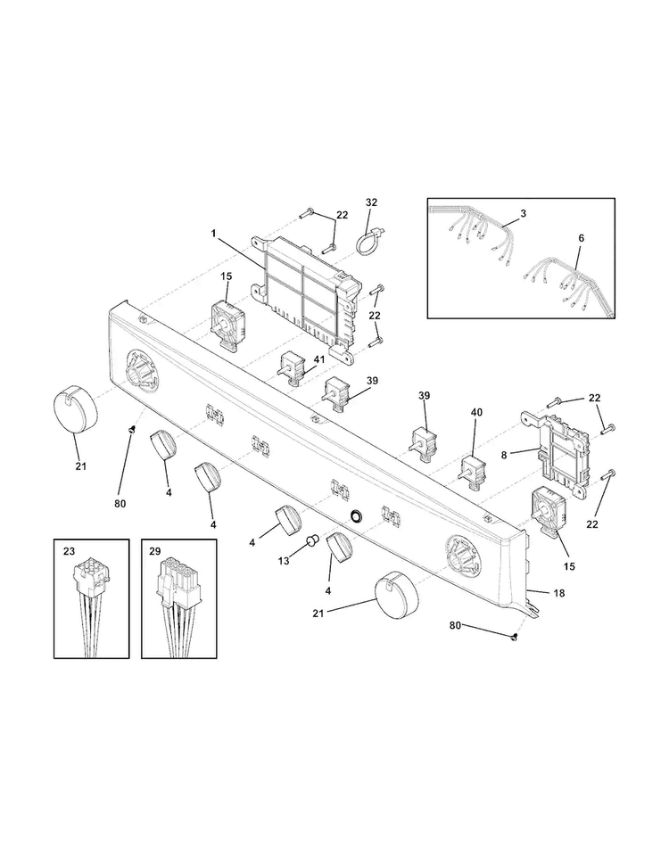 Control Panel Diagram and Parts List for FFLE2022MW0  Frigidaire Washer Dryer Combo