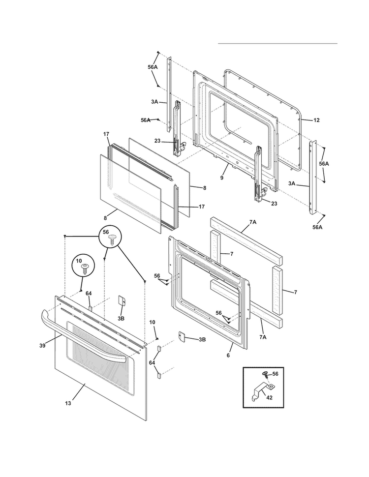 Door Diagram and Parts List for FFES3025LSD  Frigidaire Range
