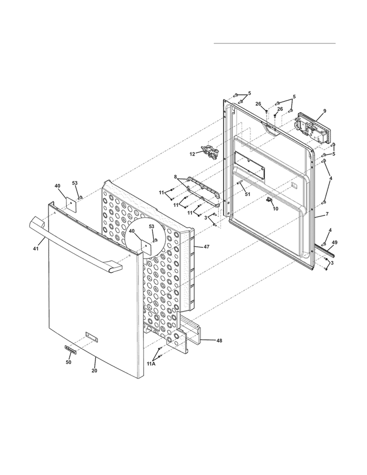 Door Diagram and Parts List for EWDW6505GW1C  Electrolux Dishwasher