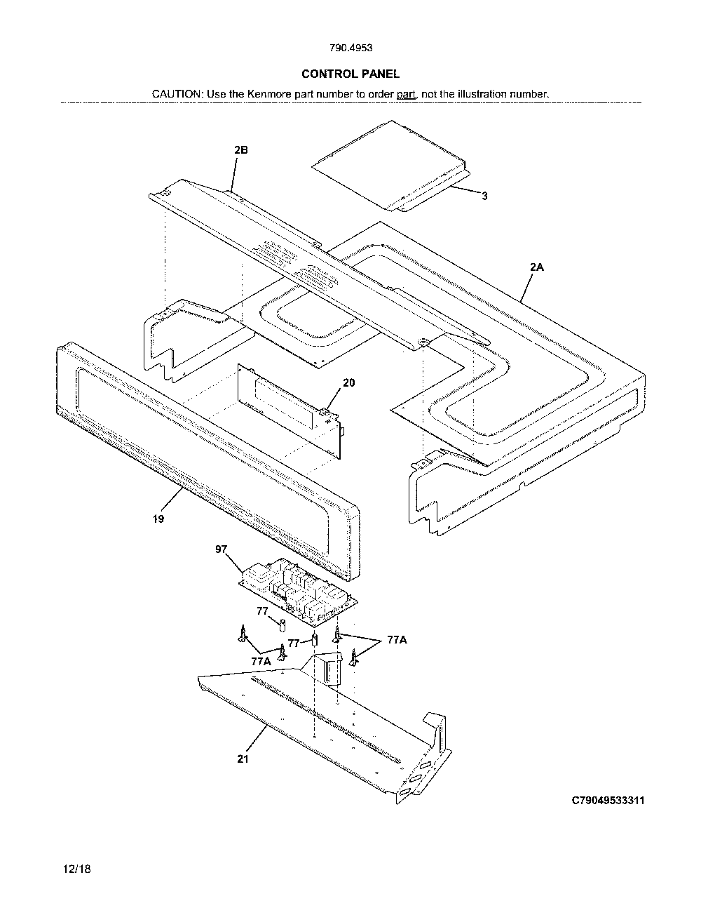 Control panel Diagram and Parts List for 79049532317  Kenmore Wall Oven