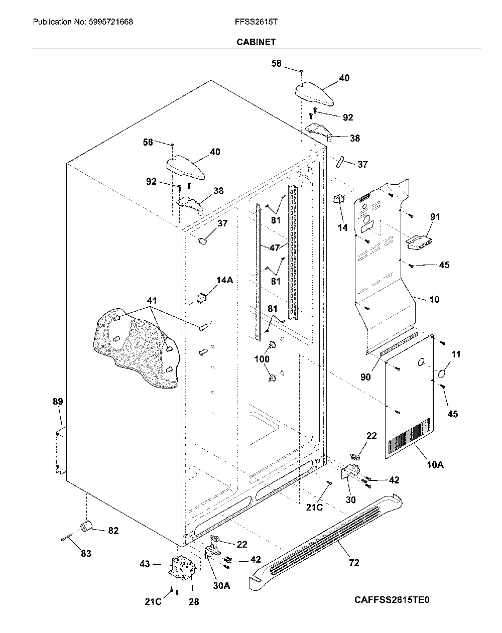 Cabinet Diagram and Parts List for FFSS2615TP4  Frigidaire Refrigerator